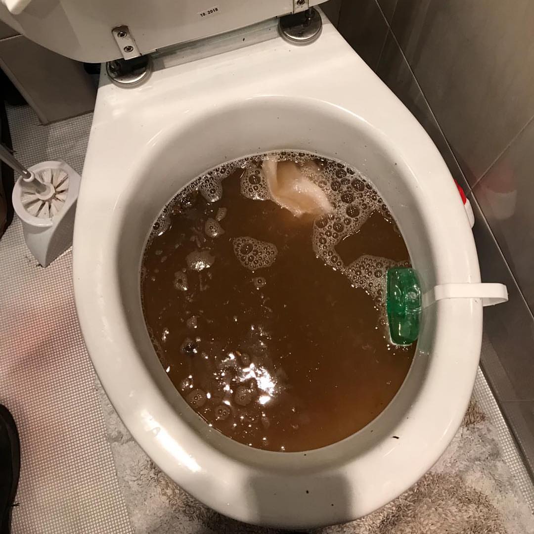 blocked toilet with baby wet wipes.